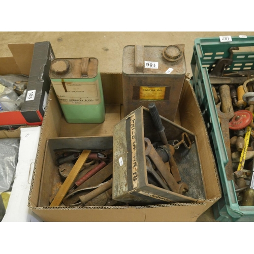 186 - BOX OF OLD TOOLS ETC