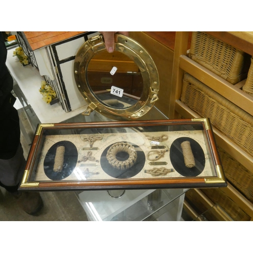 741 - BRASS PORTHOLE MIRROR & KNOT MONTAGE