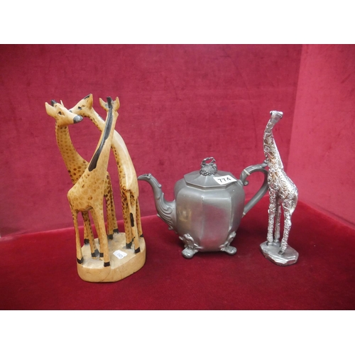 774 - GIRAFFE & PEWTER TEA POT