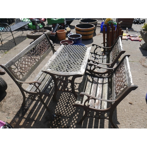 97 - GARDEN TABLE, BENCH & 2 CHAIRS (NEEDS REPAIRED)