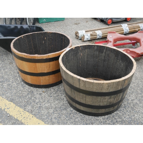 96 - PAIR OF HALF BARREL PLANTERS