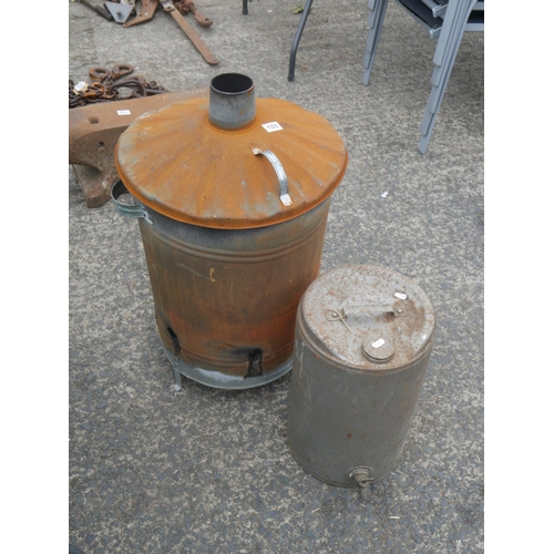 109 - GALV BURNER & OLD PARAFFIN CAN