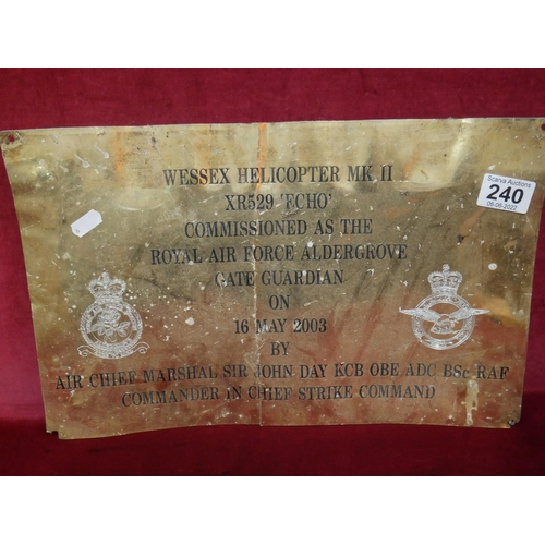 240 - BRASS MILITARY PLAQUE