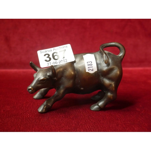 367 - MINIATURE BRONZE CHARGING BULL FIGURE