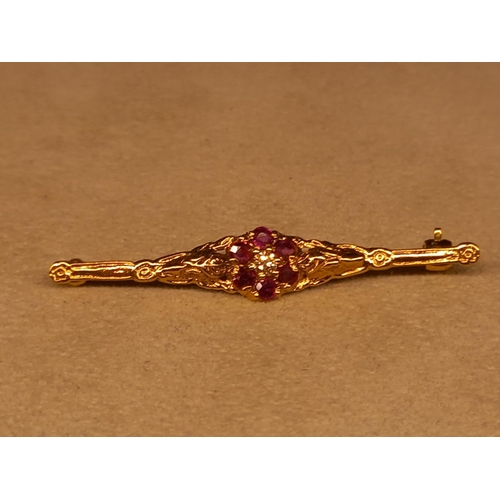 413 - 9CT RUBY & DIAMOND BROOCH