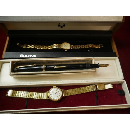 418 - 2 LADIES WATCHES & CONWAY STEWART FOUNTAIN PEN WITH 14CT ORIGINAL NIB