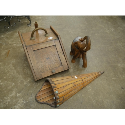 458 - OAK COAL SCUTTLE PLUS ELEPHANT & WALL POCKET