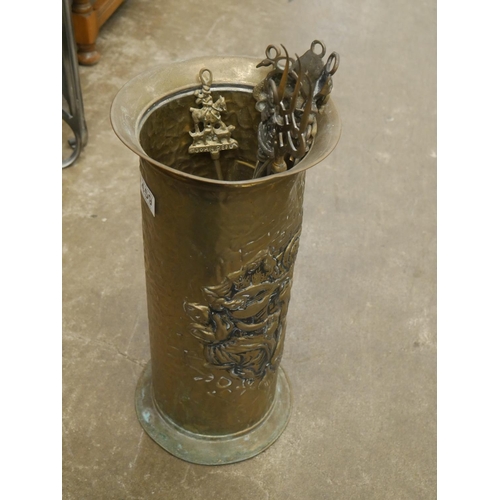 459 - BRASS UMBRELLA STAND & CONTENTS