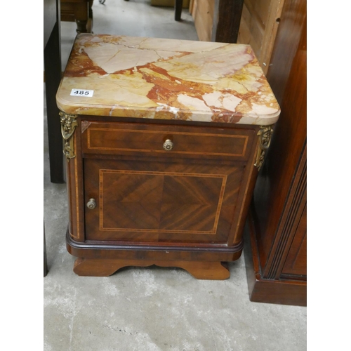 485 - MARBLE TOP FLAME MAHOGANY FRENCH SIDE CABINET