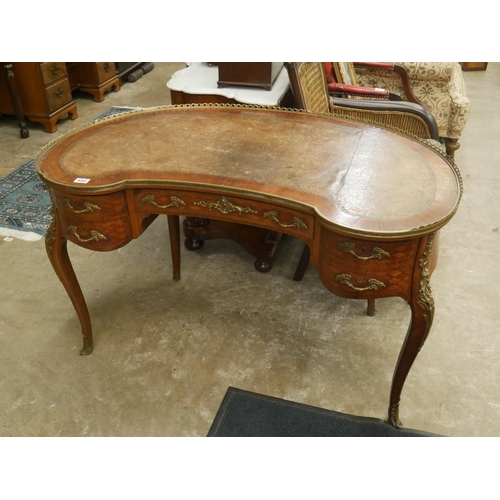 488 - 19TH C. KINGWOOD SERPENTINE DESK WITH INLAY & ORMOLU MOUNTS