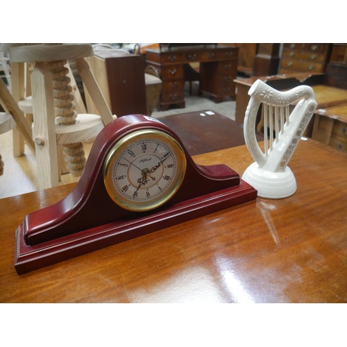 584 - DONEGAL CHINA HARP & MANTLE CLOCK