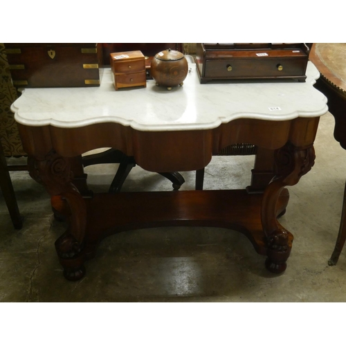 614 - VICTORIAN ONE DRAWER MARBLE TOP CONSOLE TABLE