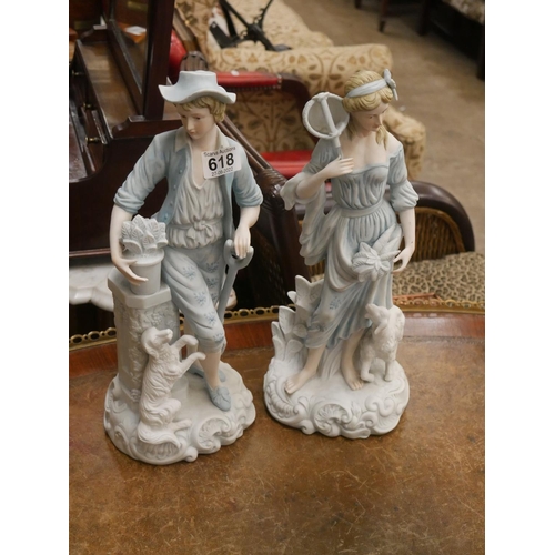 618 - PAIR OF BISQUE FIGURES (ONE SD)