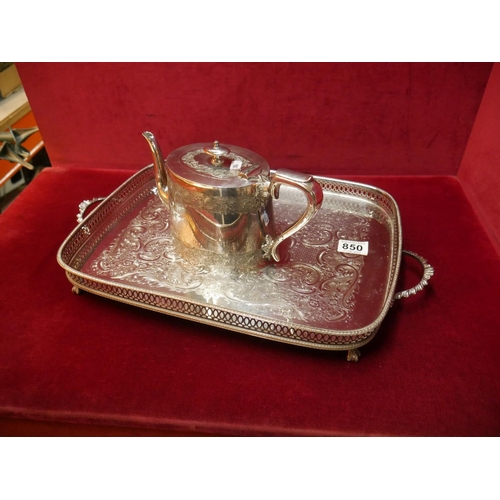 850 - SILVER PLATED TRAY & TEA POT