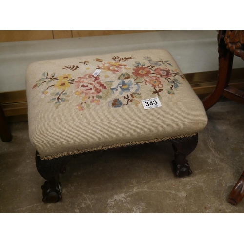 343 - BALL & CLAW TAPESTRY FOOT STOOL