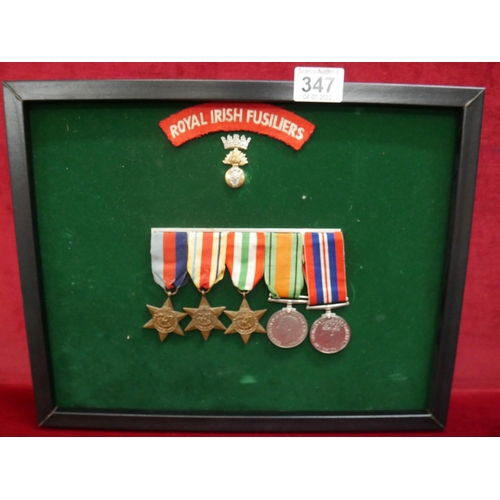 347 - WWII MEDAL GROUP & IRISH FUSILIER BADGES