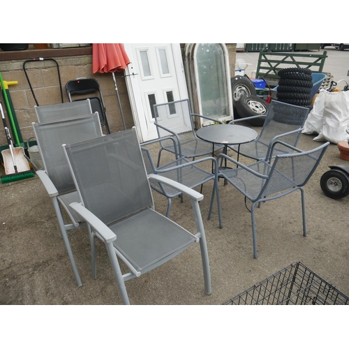 90 - GARDEN TABLE & 4 CHAIRS PLUS 3 GARDEN CHAIRS