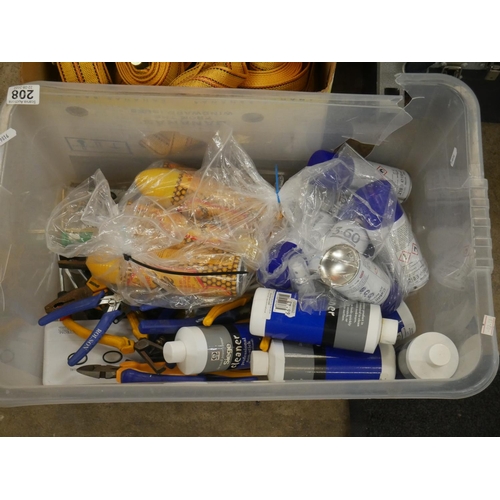 208 - BOX OF TOOLS ETC