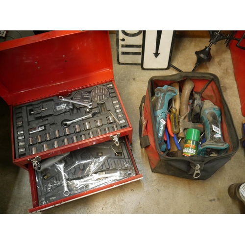 204 - TOOL BOX & CONTENTS PLUS BAG OF POWER TOOLS