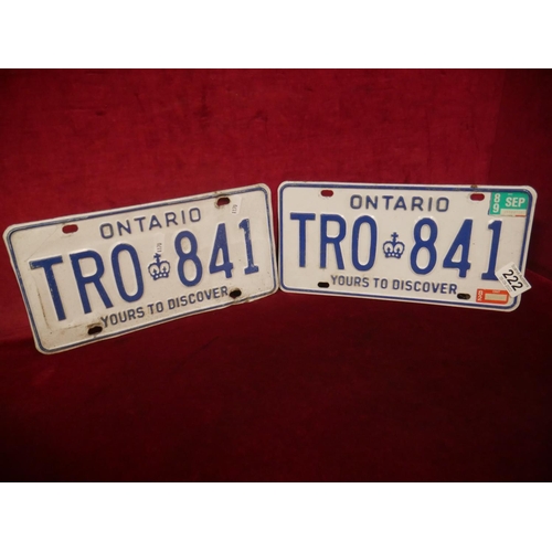 222 - 2 CANADIAN NUMBER PLATES