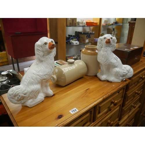 765 - STAFFORDSHIRE DOGS & STONE JARS