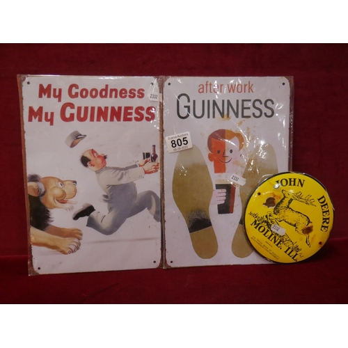 805 - 2 GUINNESS SIGNS & ENAMEL JOHN DEERE SIGN