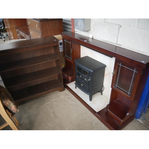 154 - ELECTRIC FIRE & SURROUND PLUS STOVE & BOOKCASE