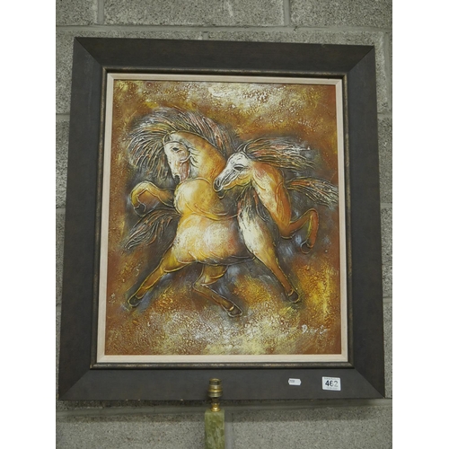 462 - MIXED MEDIA PAINTING OF HORSES