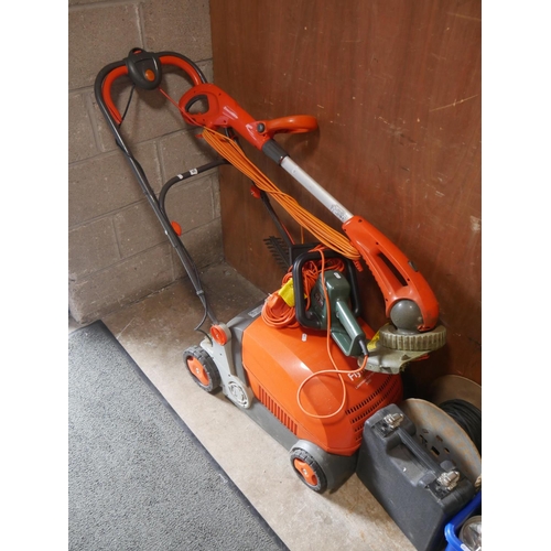 176 - FLYMO LAWNMOWER, STRIMMER & ELECTRIC HEDGE TRIMMER