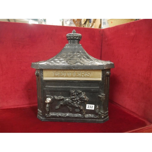 232 - CAST IRON LETTER BOX WITH KEY