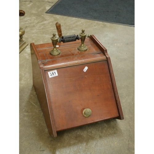 351 - MAHOGANY COAL SCUTTLE WITH SHOVEL