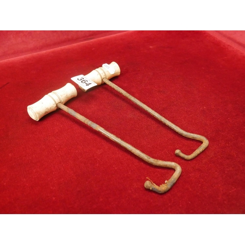 364 - PAIR OF ANTIQUE BOOT PULLERS WITH BONE HANDLES