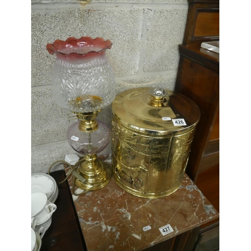 426 - COAL BUCKET & REPRODUCTION OIL LAMP