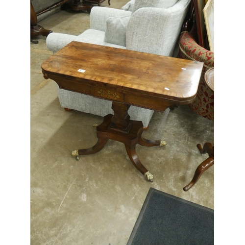 477 - INLAID & BRASS TOED TURNOVER LEAF CARD TABLE