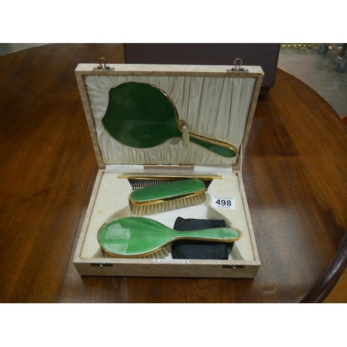 498 - ENAMELLED DRESSING TABLE SET IN CASE