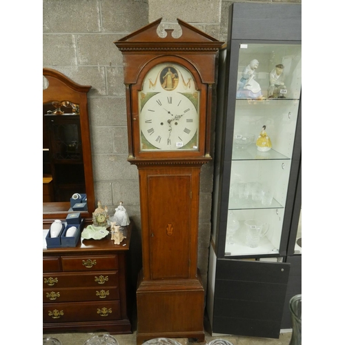 253 - INLAID GRANDFATHER CLOCK WITH WEIGHTS & PENDULUM