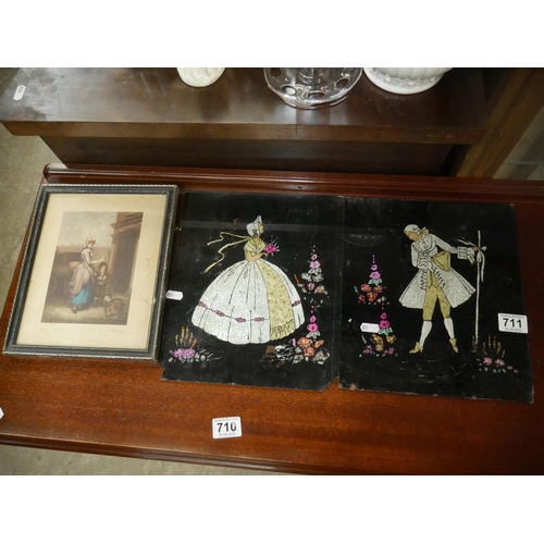 711 - FRAMED PRINT & 2 GLASS PANEL PICTURES