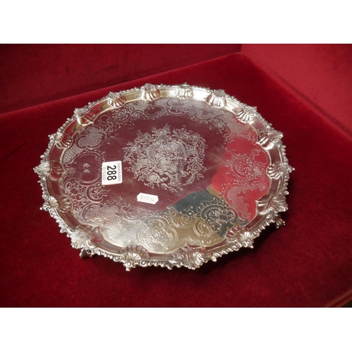 288 - HALLMARKED SILVER FOOTED TRAY 875grms