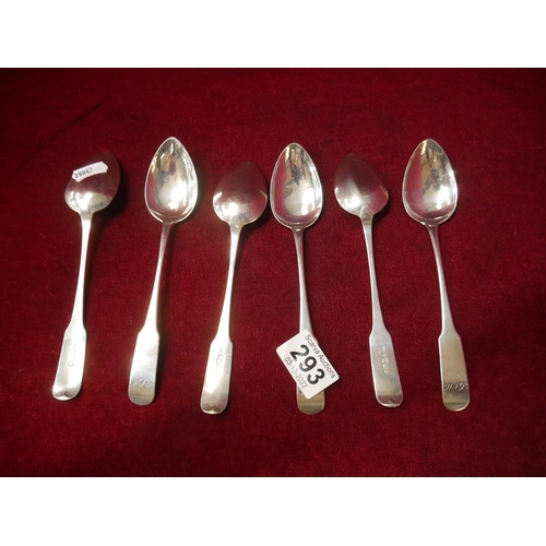 293 - 6 HALLMARKED SCOTTISH SILVER DESSERT SPOONS 177grms