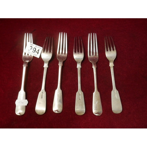 294 - 6 HALLMARKED SILVER FORKS 270grms