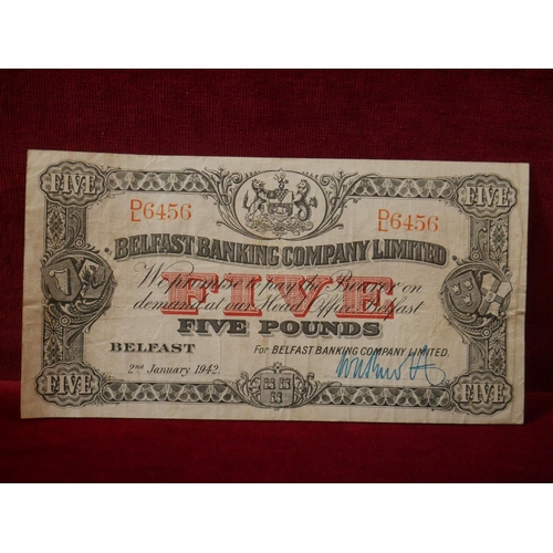 363 - BELFAST BANKING £5 NOTE 1942