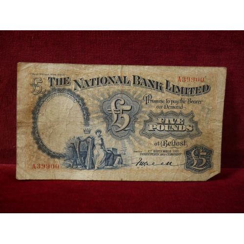 364 - NATIONAL BANK LTD £5 NOTE 1937