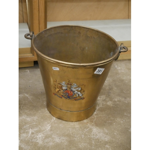 391 - BRASS BUCKET WITH COAT OF ARMS