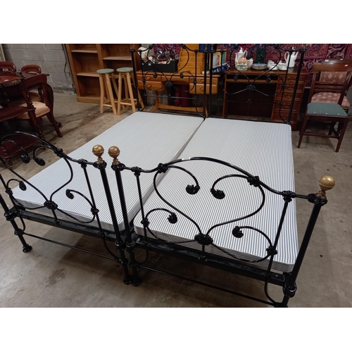 497 - PAIR OF BRASS & IRON SINGLE BEDS