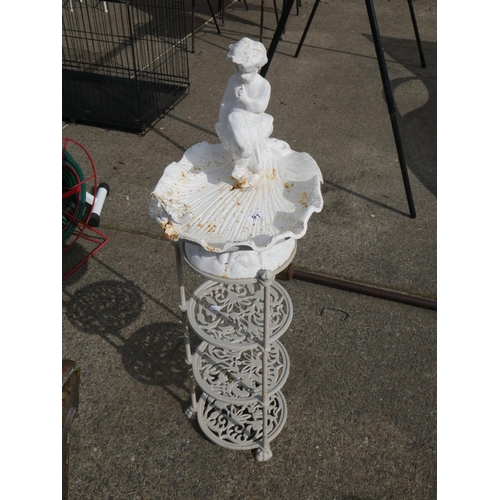 91 - CAST IRON BIRD BATH & METAL STAND