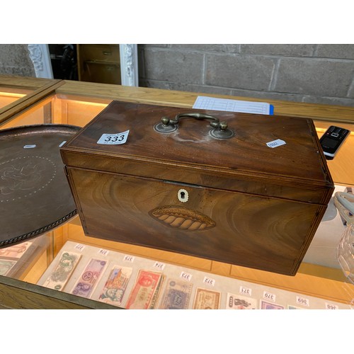 333 - INLAID MAHOGANY GEORGIAN TEA CADDY WITH ORIGINAL LINERS