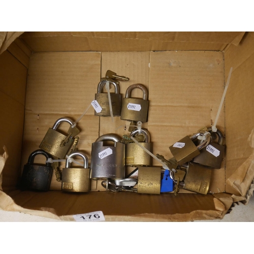 176 - BOX OF PADLOCKS - ALL WITH KEYS