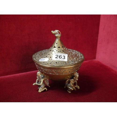 263 - ANTIQUE ORIENTAL BRASS INCENSE BURNER