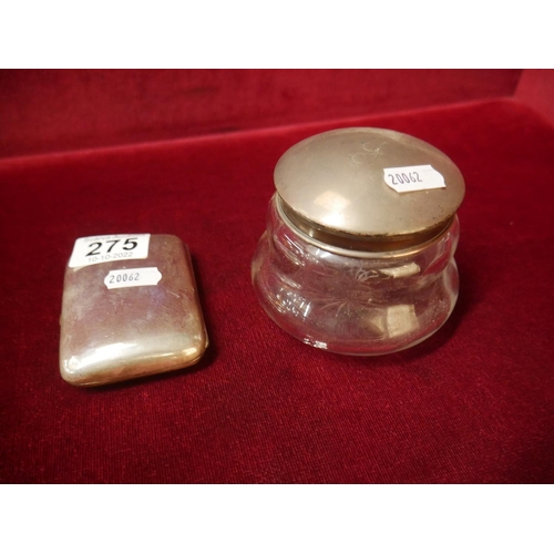 275 - HALLMARKED SILVER CIGARETTE CASE & SILVER TOPPED VESSLE