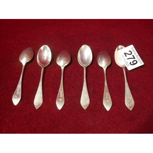 279 - 6 HALLMARKED SILVER TEASPOONS 57gms